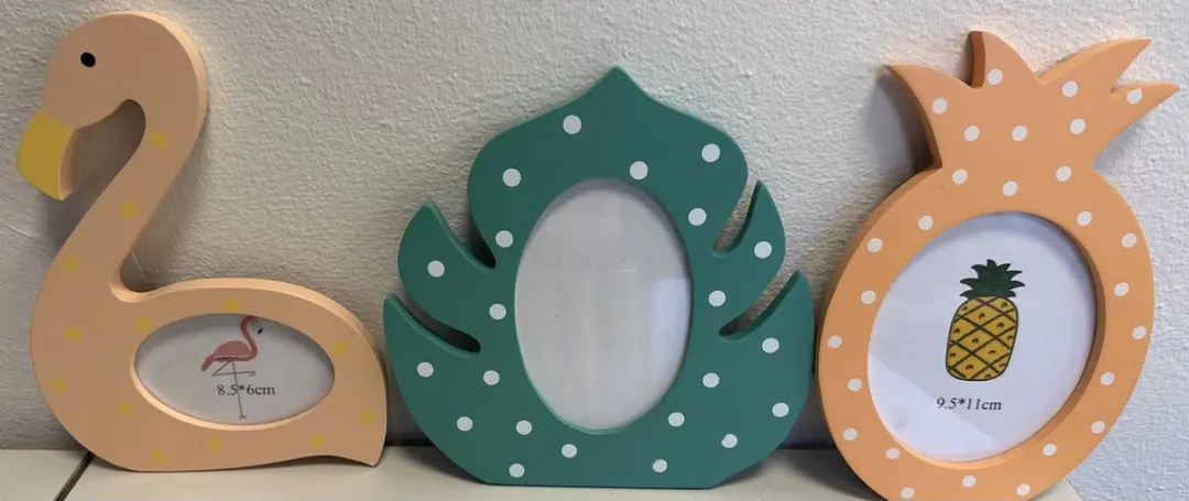 Decoratieve houten fotolijstjes "flamingo, cactus & ananas"