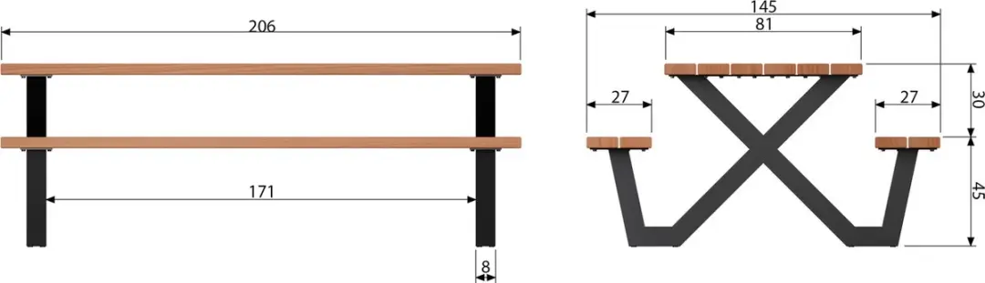 WOOOD Tablo Picknicktafel Naturel 75x206x145cm - afbeelding 6 van 6