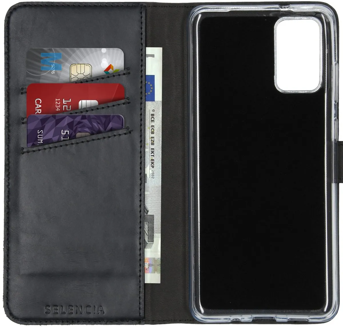 Selencia Hoesje Samsung Galaxy S20 Plus - Echt Lederen Bookcase 3 Stuks - Zwart
