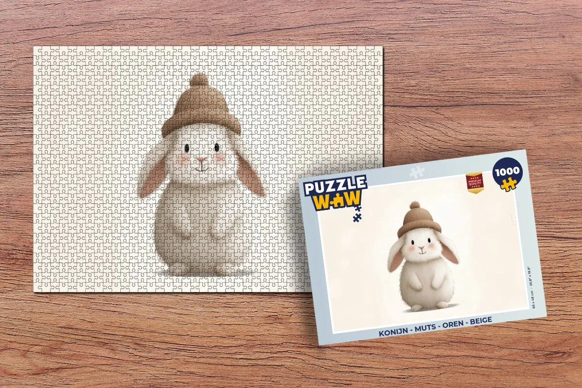 PuzzleWow Konijn Muts Legpuzzel 1000 Stuks - Beige