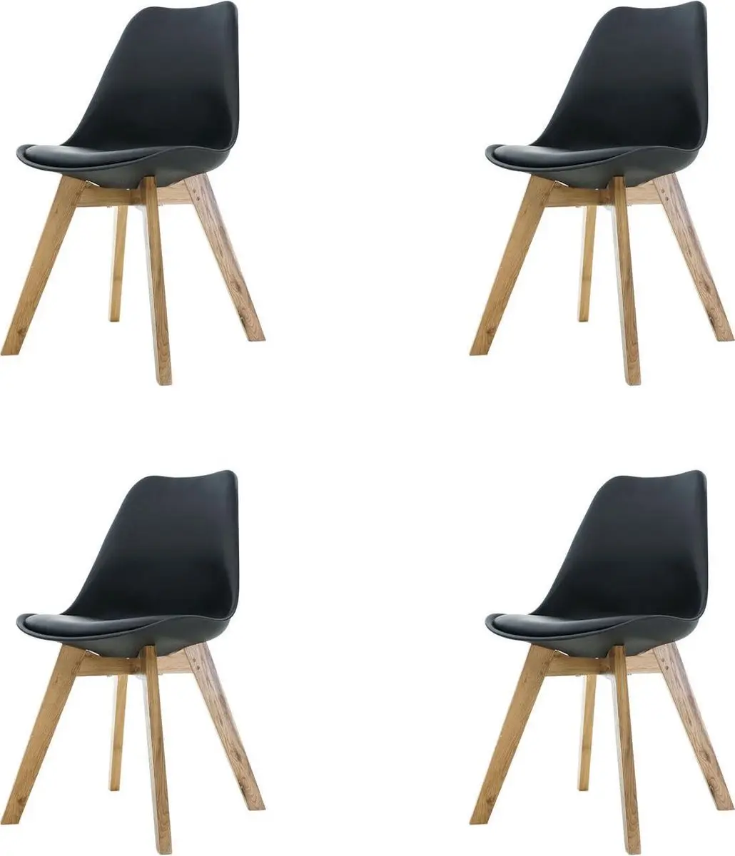 Essence Madera Eetkamerstoel zwart - Houten onderstel - Set van 4