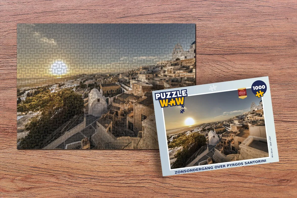 PuzzleWow Zonsondergang Pyrgos Santorini Legpuzzel 1000 Stuks - Multicolor