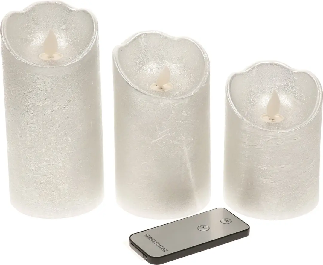 Kaarsen set van 3x stuks led stompkaarsen zilver met afstandsbediening