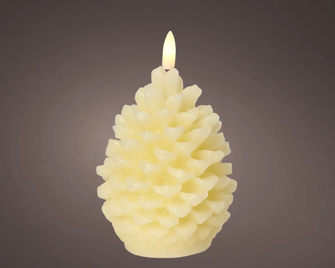 LED kaars dennenappel crème met vlam-effect