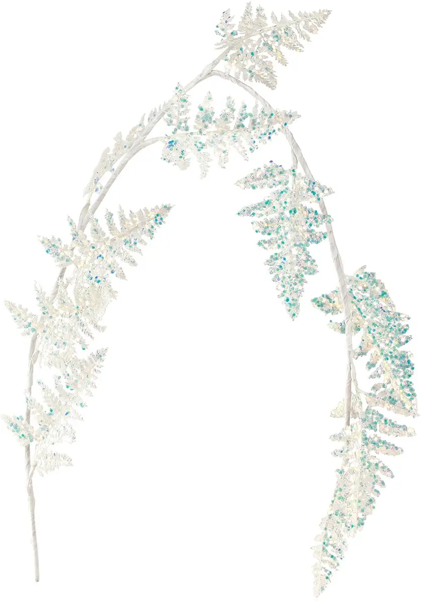 Decoratieve varen om op te hangen wit blauw glitter winter L110cm