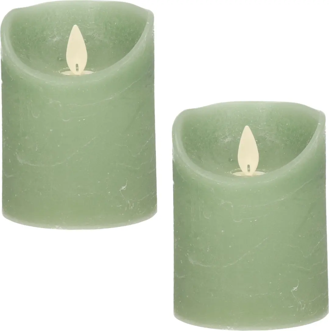 Anna's Collection Stompkaars - 2x - LED - jade groen - H10 cm - bewegende vlam - kaars