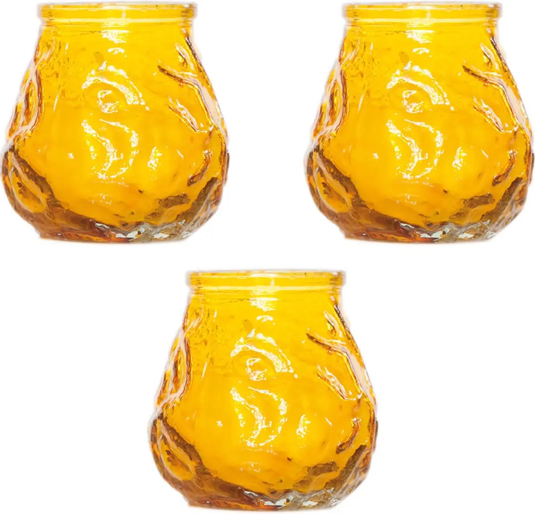 3x Gele mini lowboy tafelkaarsen 7 cm 17 branduren