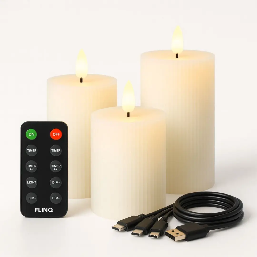 FlinQ Oplaadbare LED Kaarsen met Bewegende Vlam Ribbed