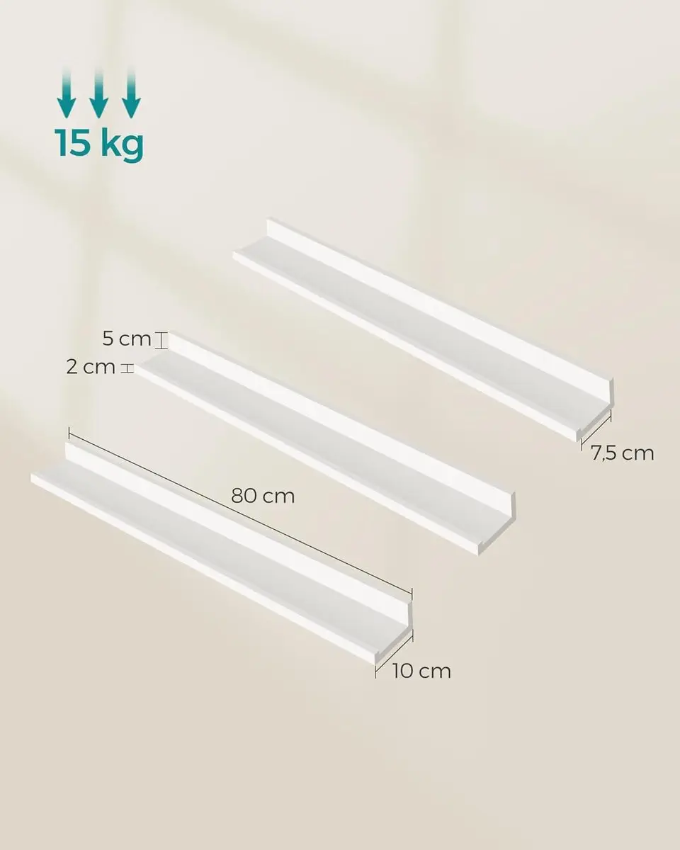 Songmics Zwevende Planken Set 3x 80cm Wit - afbeelding 3 van 6