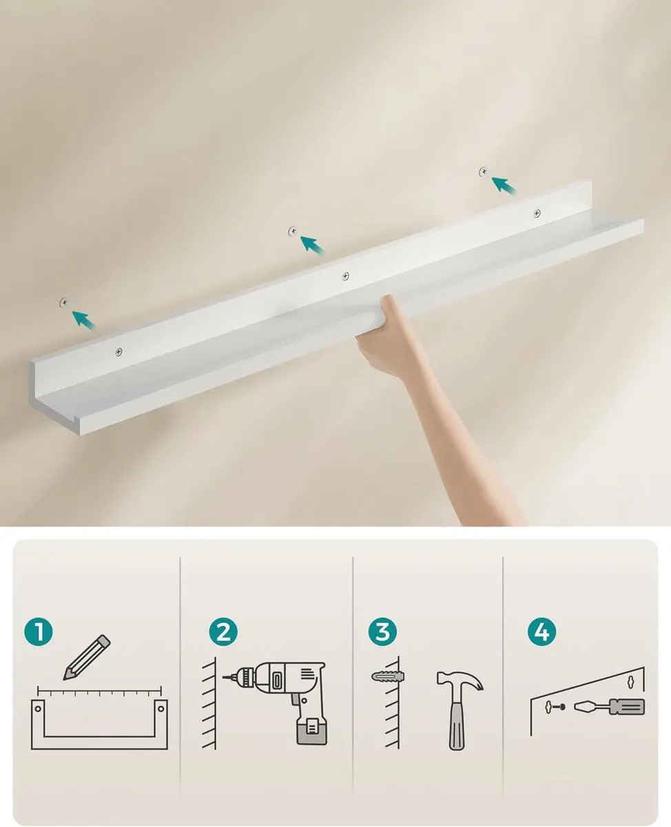 Songmics Zwevende Planken Set 3x 80cm Wit - afbeelding 4 van 6