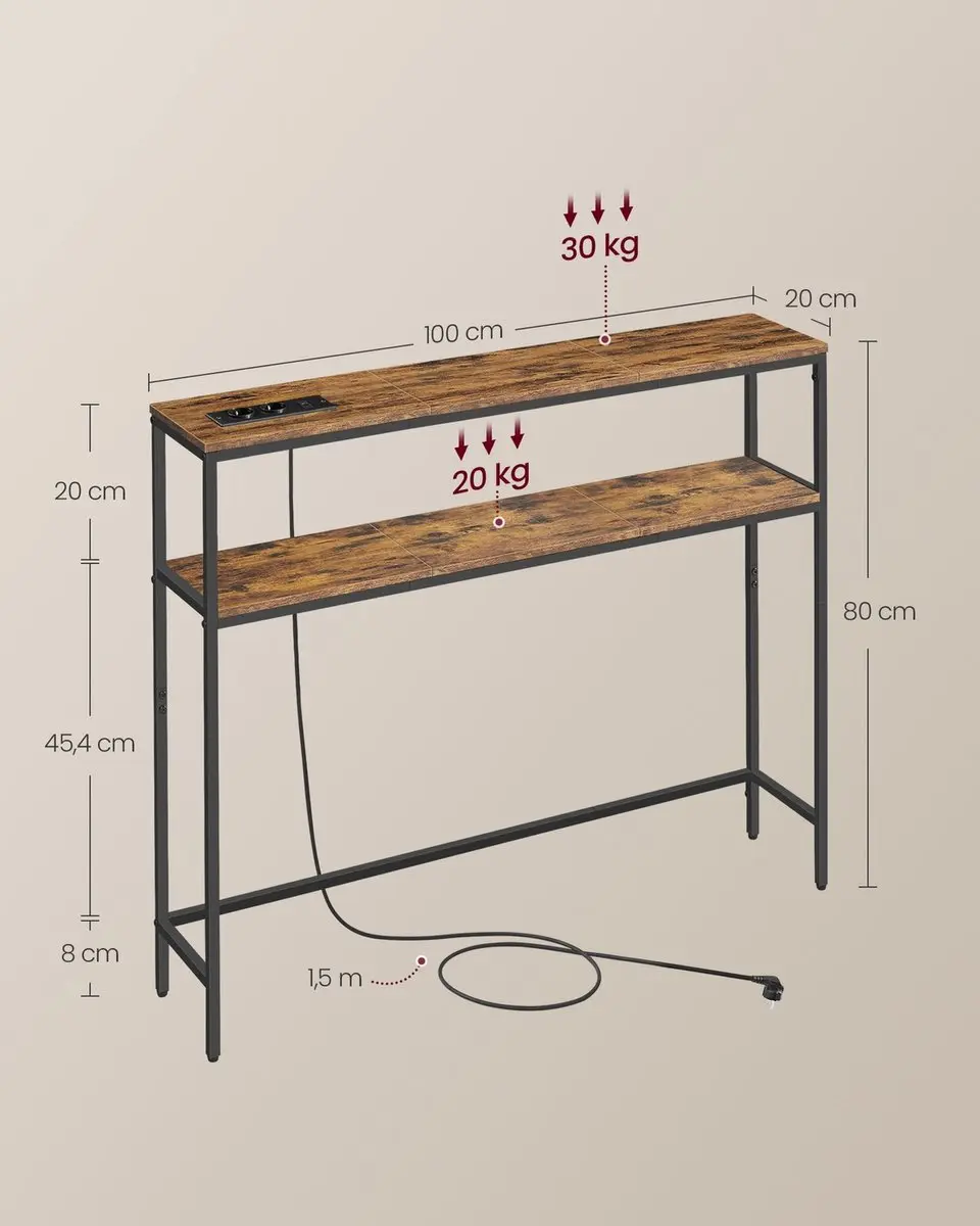 Songmics LNT136KD01 Consoletafel - 100cm - Vintage Bruin/Zwart - afbeelding 3 van 5