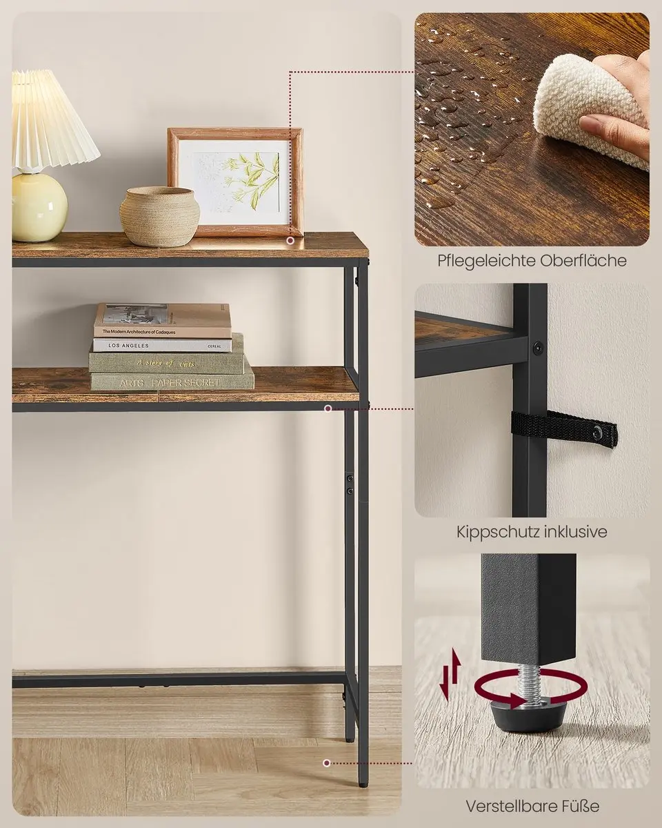 Songmics LNT136KD01 Consoletafel - 100cm - Vintage Bruin/Zwart - afbeelding 4 van 5