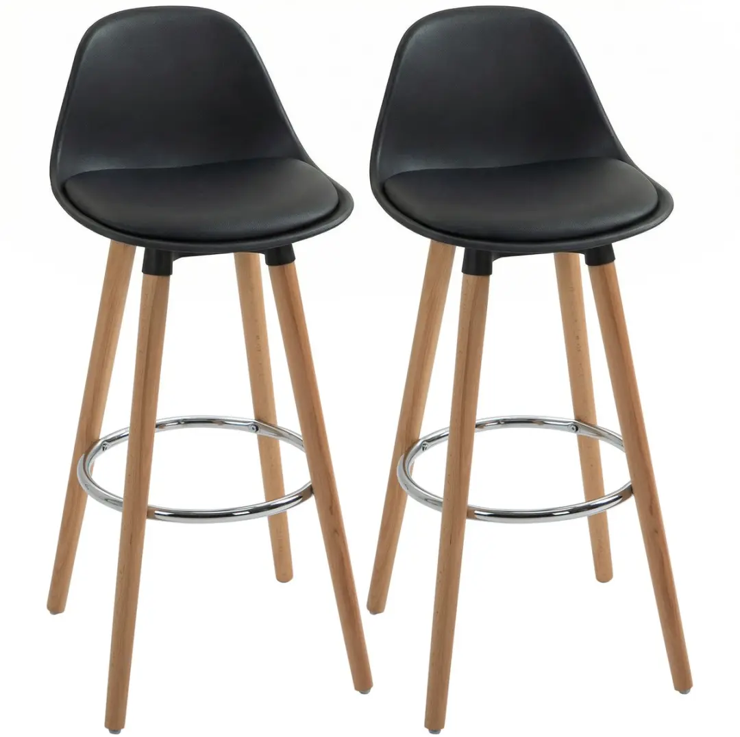 Homcom Barkruk-Kunstleer, Beukenhout-43B x 43L x 91H cm-Zwart