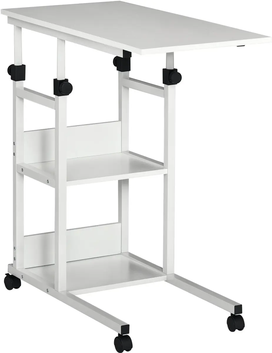 HOMCOM-Beistelltisch-E1 Spanplatte, Metall, Kunststoff-80L x 40B x 82H cm-Weiß