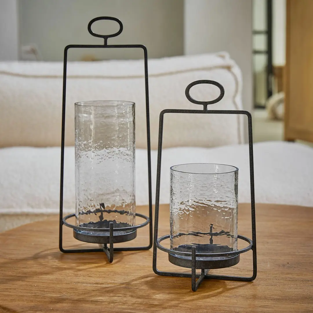 Loberon Zevara Lantaarnset 2 Stuks - Ø18cm Zwart/Heldere Glas - afbeelding 2 van 5