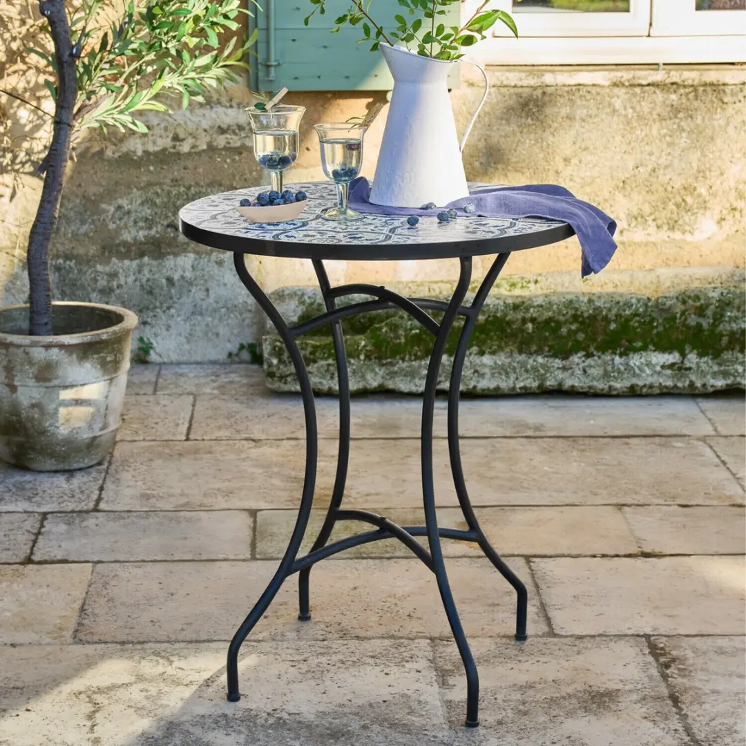 Loberon Giulessa Tafel 60cm - 6 Personen - Zwart/Wit/Blauw - afbeelding 4 van 6