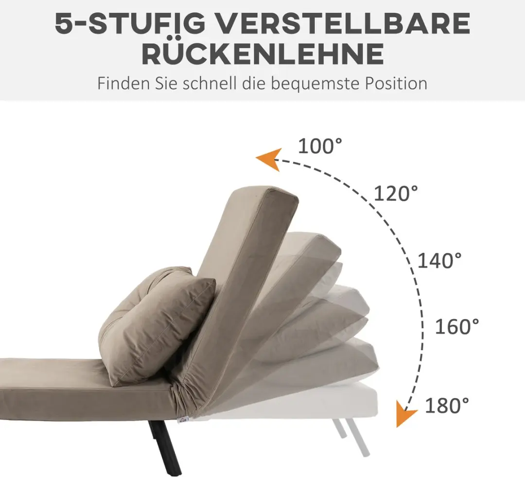 Homcom Slaapstoel 5 Posities - Lichtgrijs - afbeelding 4 van 6
