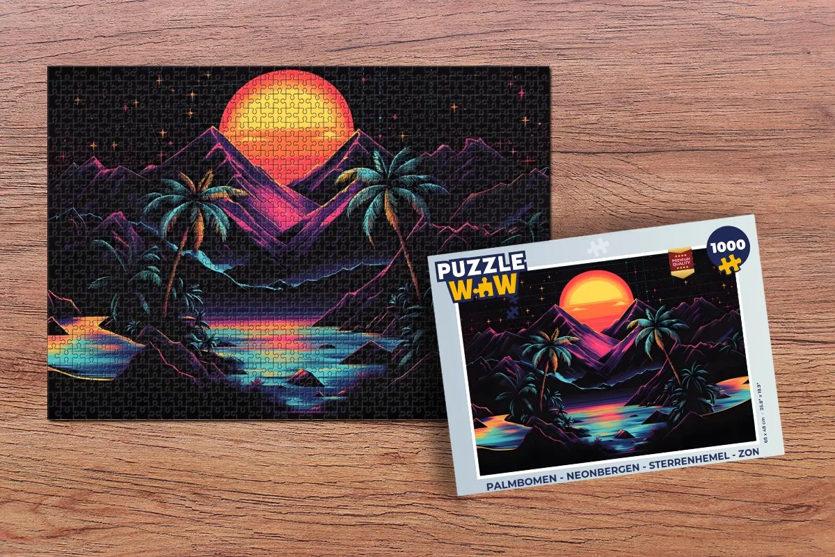 PuzzleWow Neonbergen Legpuzzel 1000 Stuks - Palmbomen/Zon