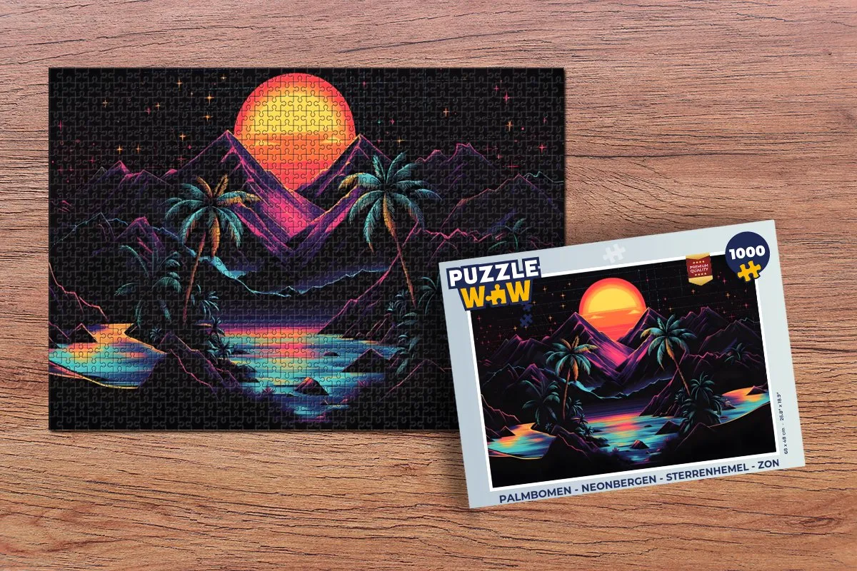 PuzzleWow Neonbergen Legpuzzel 1000 Stuks - Palmbomen/Zon