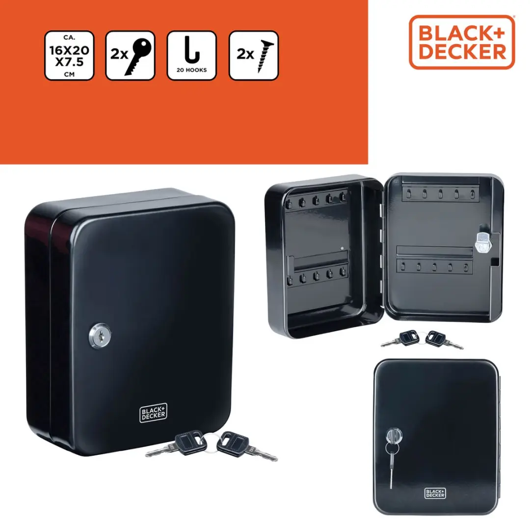 BLACK+DECKER Sleutelkastje 20 Haakjes - 16x20cm - Zwart - afbeelding 3 van 6