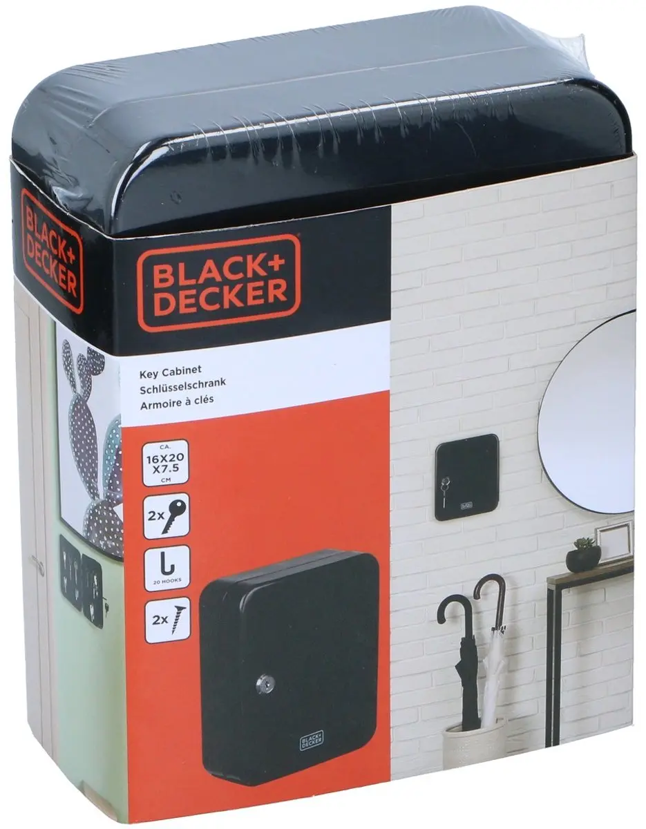 BLACK+DECKER Sleutelkastje 20 Haakjes - 16x20cm - Zwart - afbeelding 5 van 6