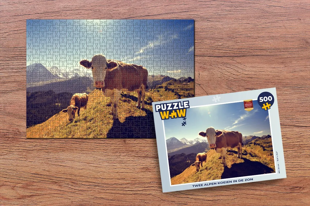 PuzzleWow Koeien Alpen Licht Legpuzzel 500 Stuks - Multicolor
