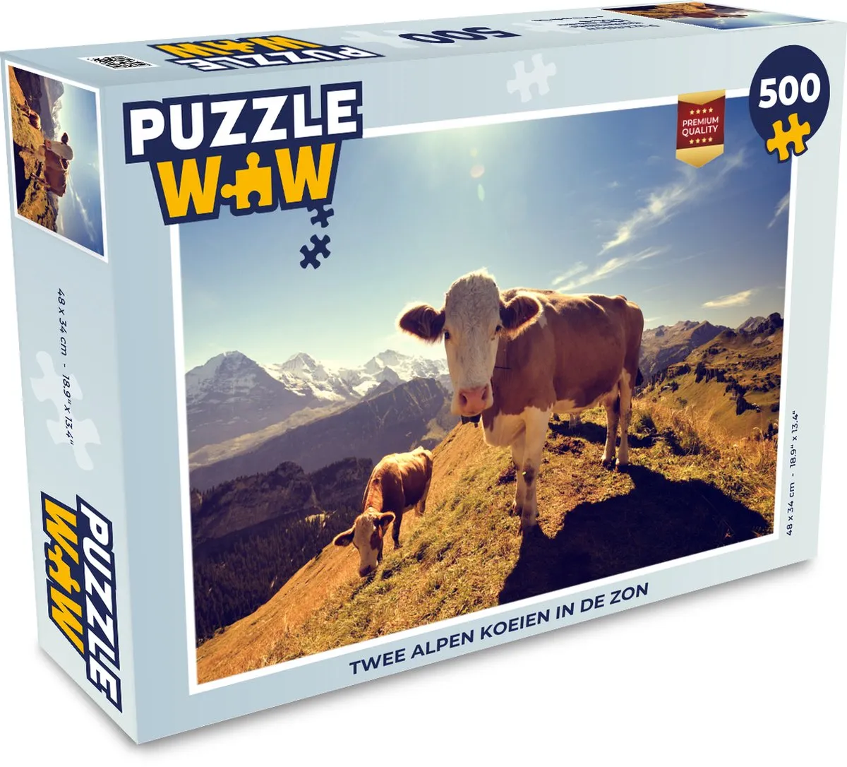 PuzzleWow Koeien Alpen Licht Legpuzzel 500 Stuks - Multicolor