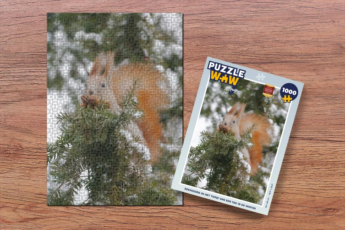 PuzzleWow Eekhoorn Tak Den Sneeuw Legpuzzel 1000 Stuks