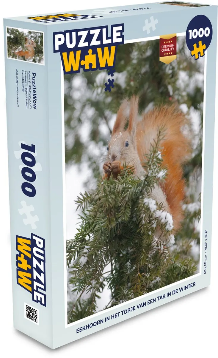 PuzzleWow Eekhoorn Tak Den Sneeuw Legpuzzel 1000 Stuks - Multicolor