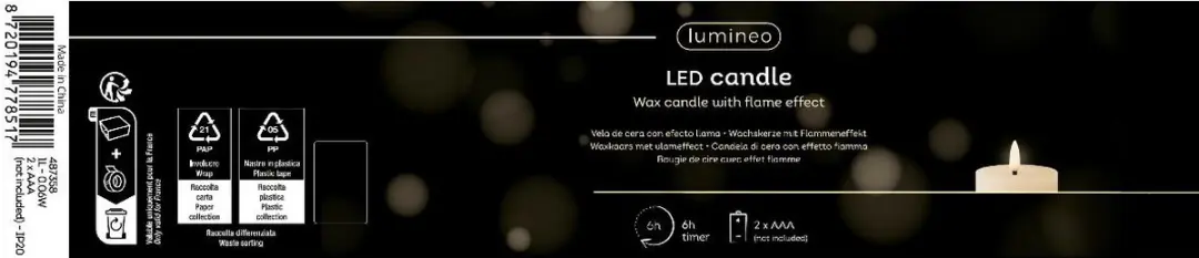 Lumineo LED Wax Stompkaars Groen 7x19cm - afbeelding 2 van 4