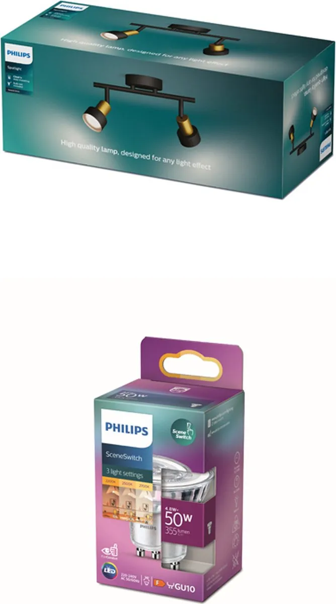Philips Conduit Opbouwspot Zwart/Goud - 2x GU10 Warmwit 4,8W - afbeelding 6 van 6