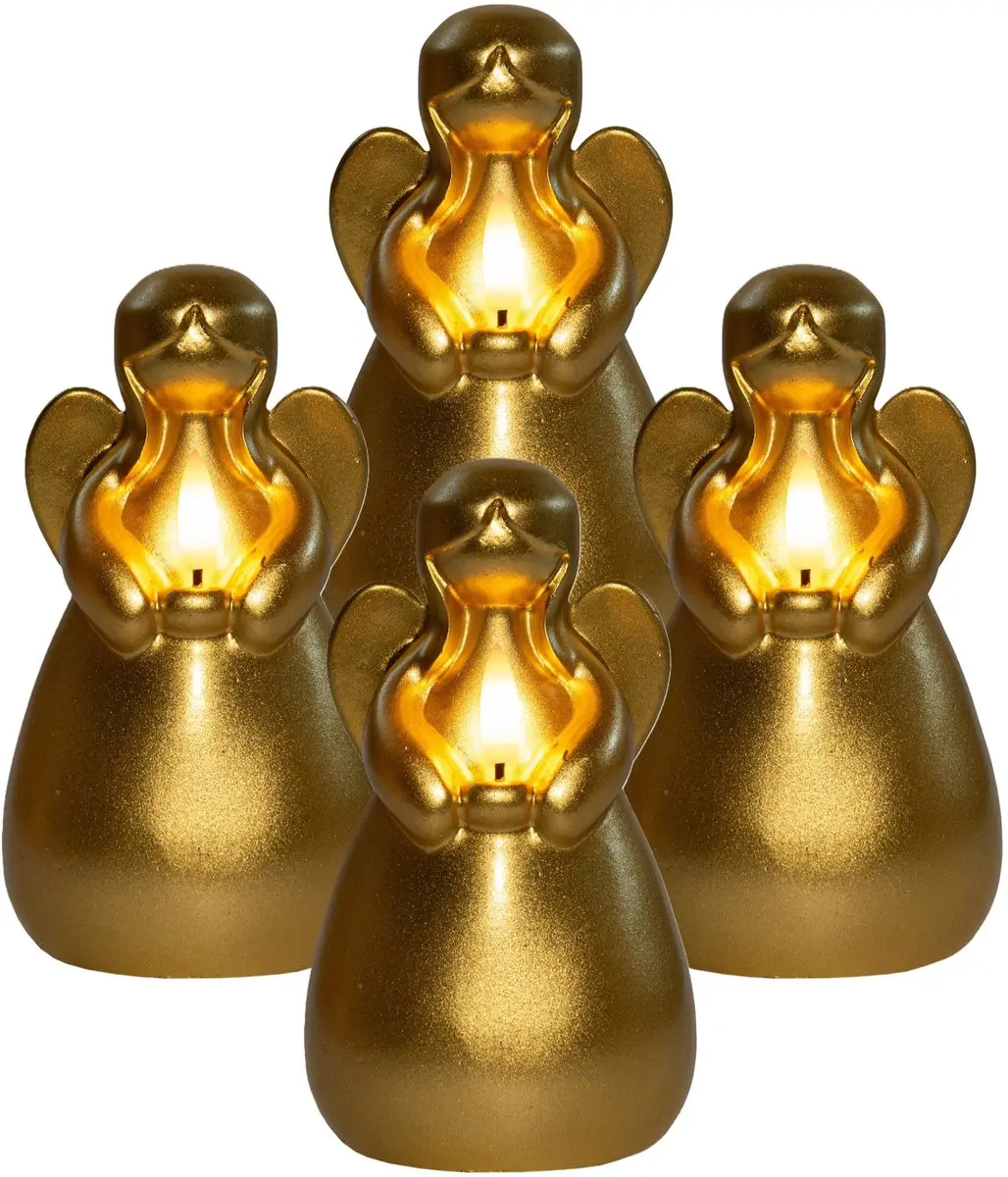 Anna's Collection LED kaars engel - 4x - goud - 14 x 8 cm - met timer - op batterijen - kerst - kerstkaarsen