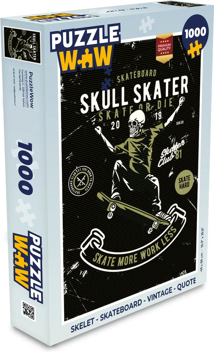 PuzzleWow Skelet Skateboard Legpuzzel 1000 Stuks