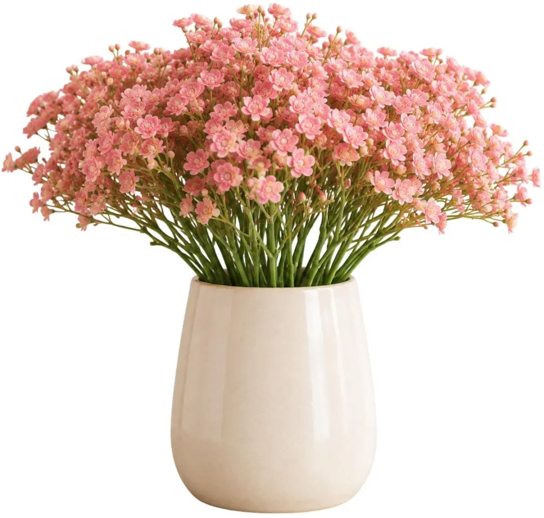 Bellatio Design Kunstbloemen boeket Gipskruid - 5x - 30 cm - roze - kunst zijdebloemen - Gypsophila