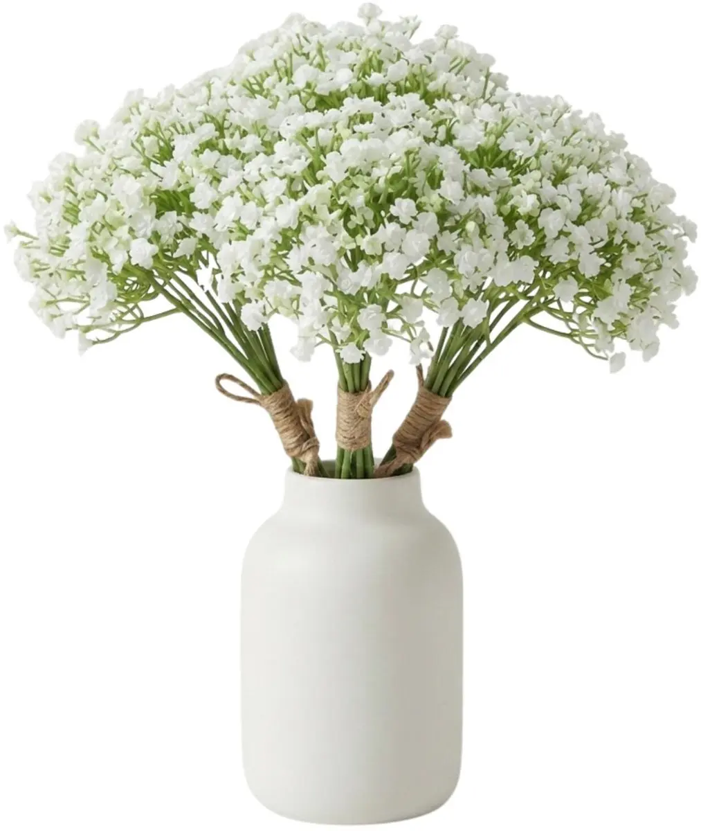 Bellatio Design Kunstbloemen boeket Gipskruid - 3x - 33 cm - wit - kunst zijdebloemen - Gypsophila