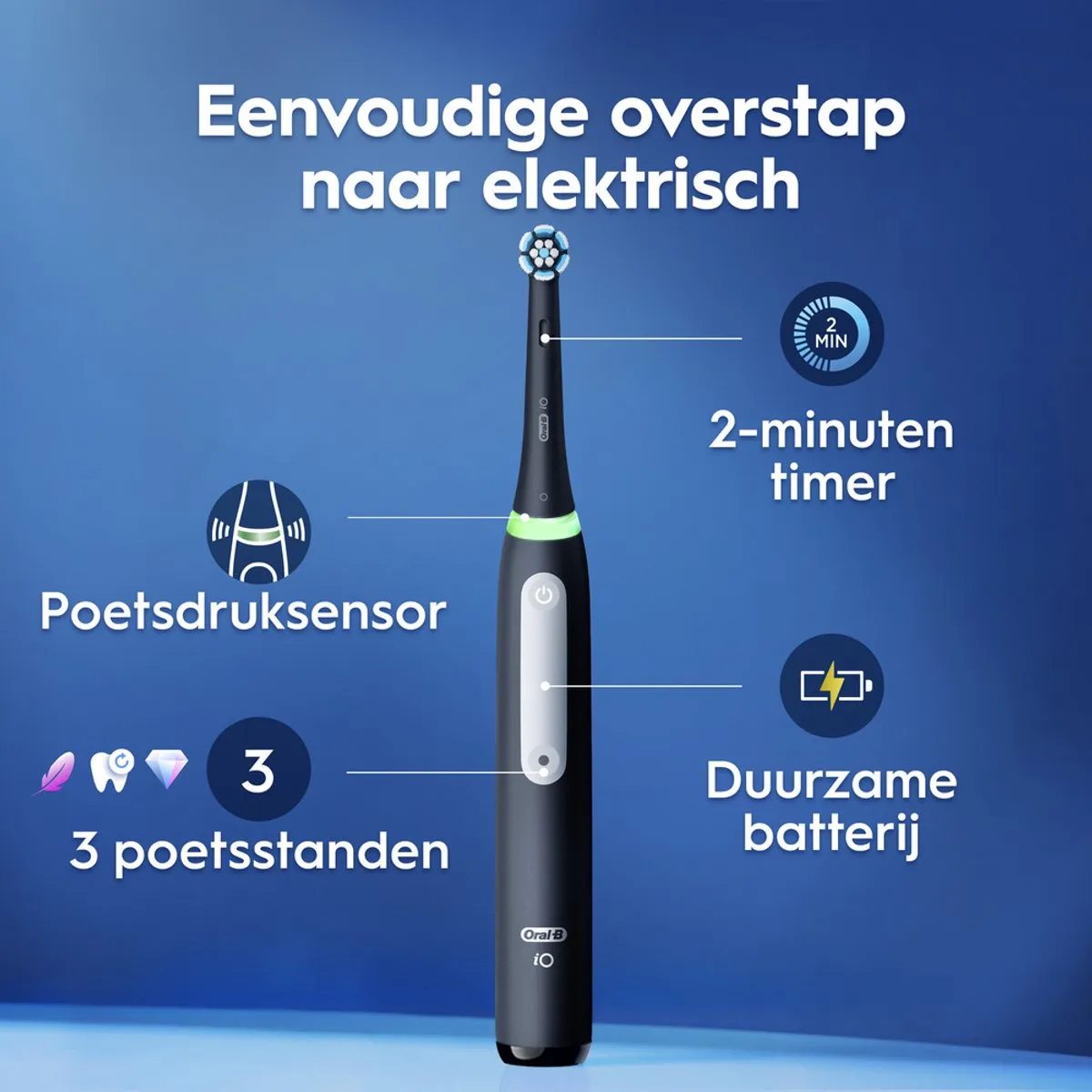 Oral-B iO 3 Duopack Elektrische Tandenborstels - 2 Stuks - Zwart/Lichtblauw