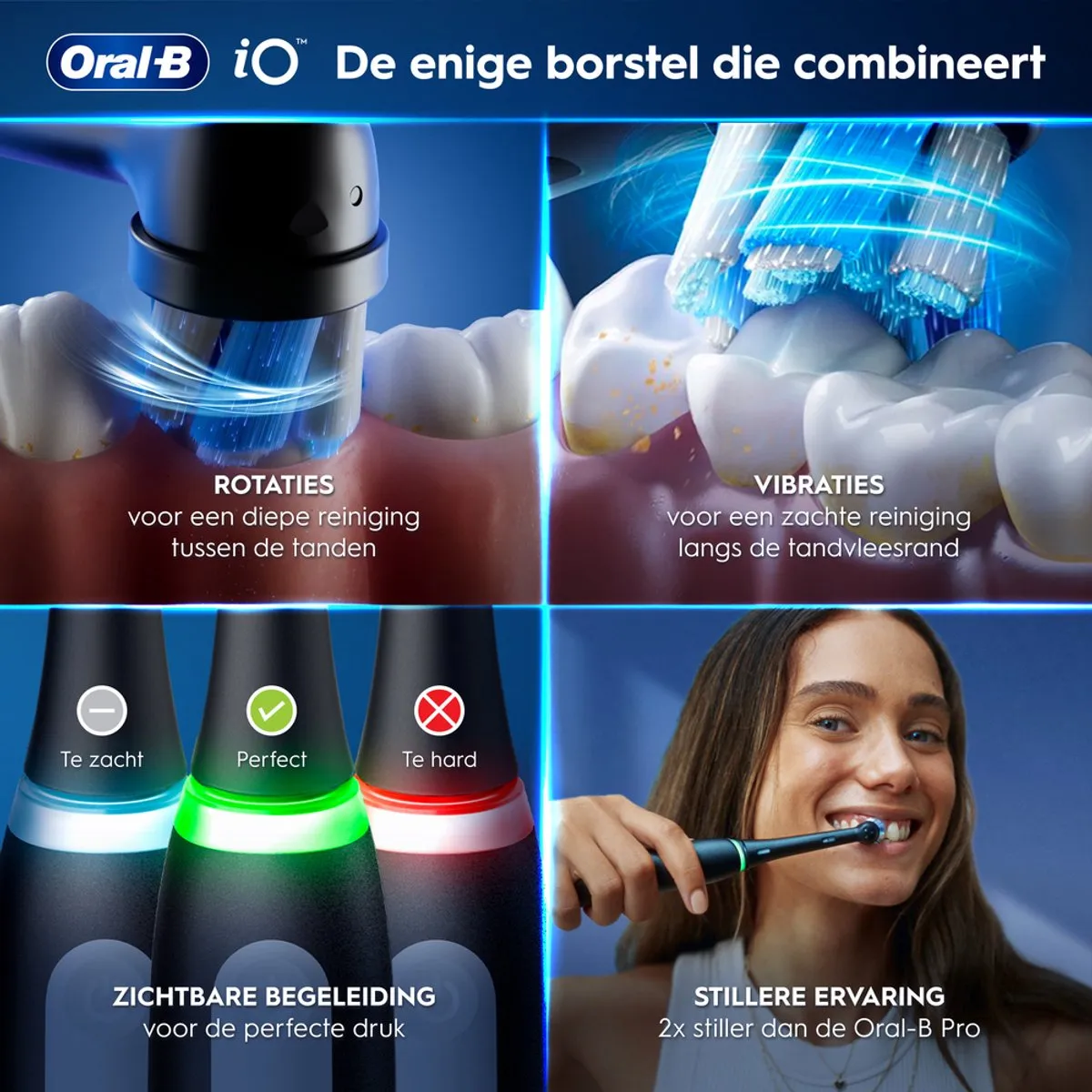 Oral-B iO 3 Duopack Elektrische Tandenborstels - 2 Stuks - Zwart/Lichtblauw