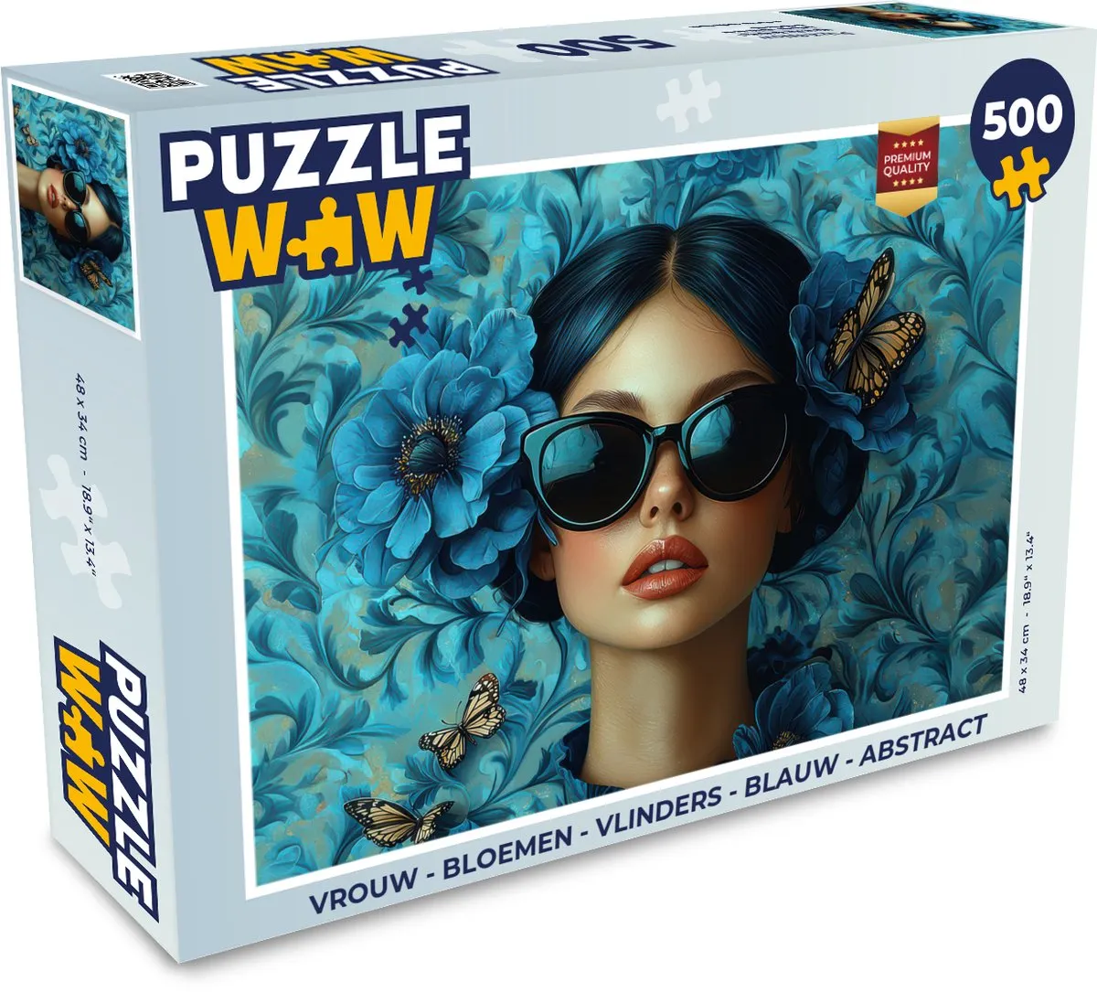 PuzzleWow Abstract Bloemen Vlinders Puzzel 500 Stuks - Blauw