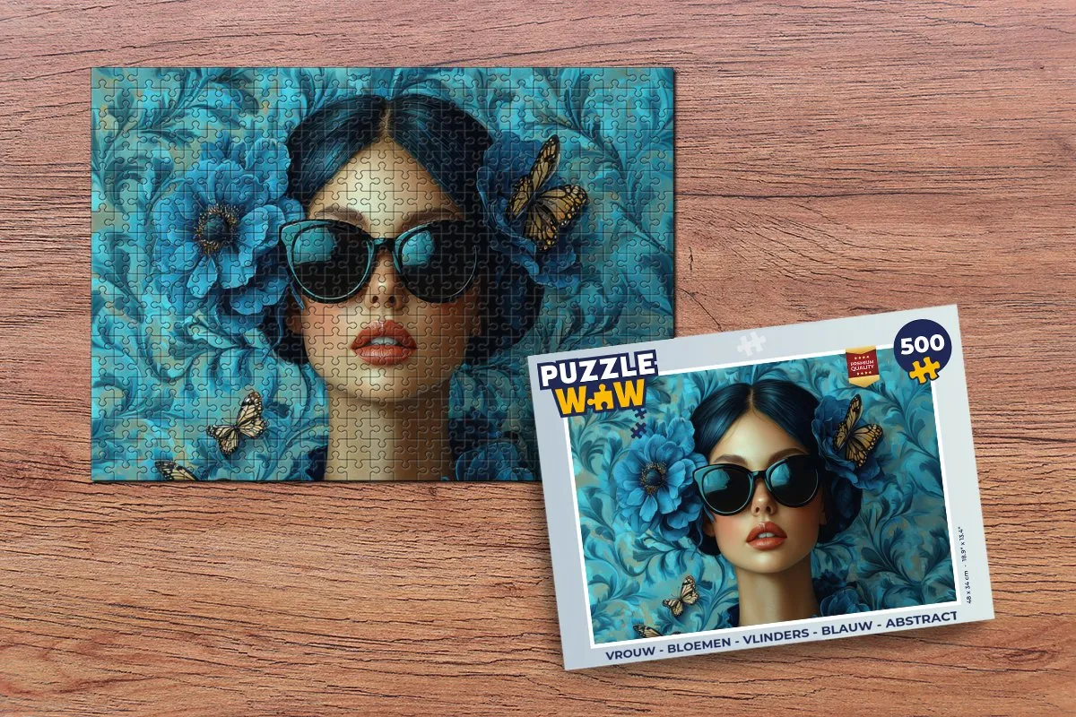 PuzzleWow Abstract Bloemen Vlinders Puzzel 500 Stuks - Blauw