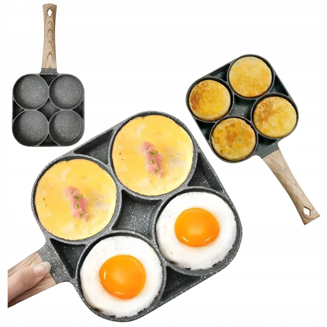 Koekenpan met 4 holtes voor eieren en pannenkoeken