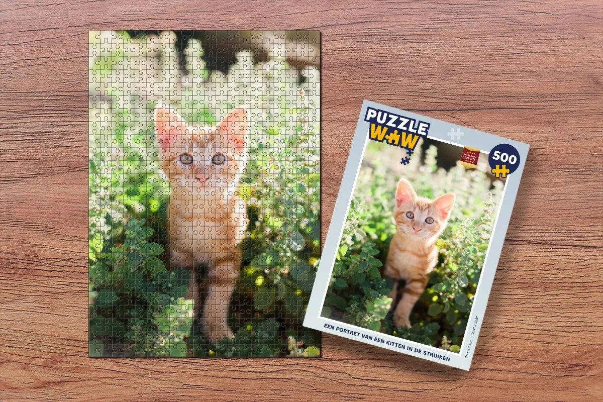 PuzzleWow Legpuzzel Een portret van een kitten in de struiken 500 Stuks - Multicolor