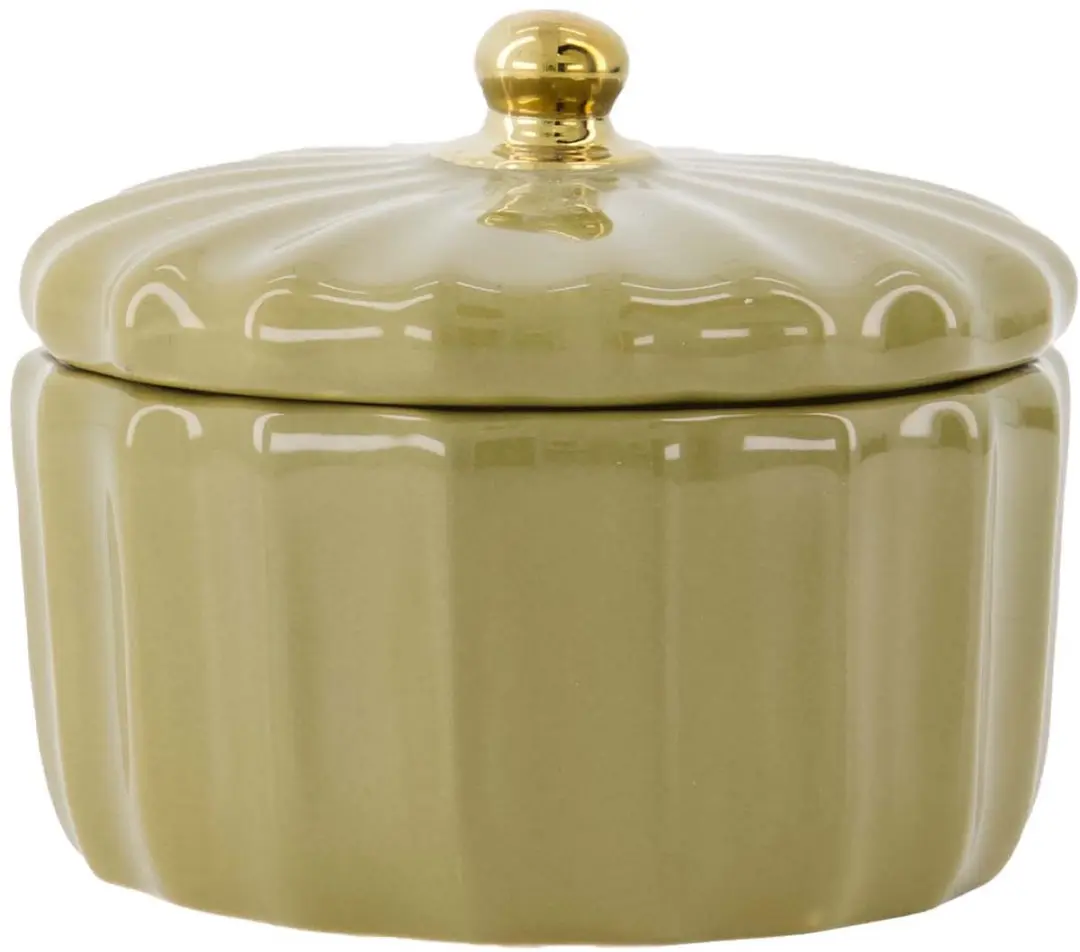 Zusss Storage Jar Ceramic Ribbed Keramiek Green / Gold