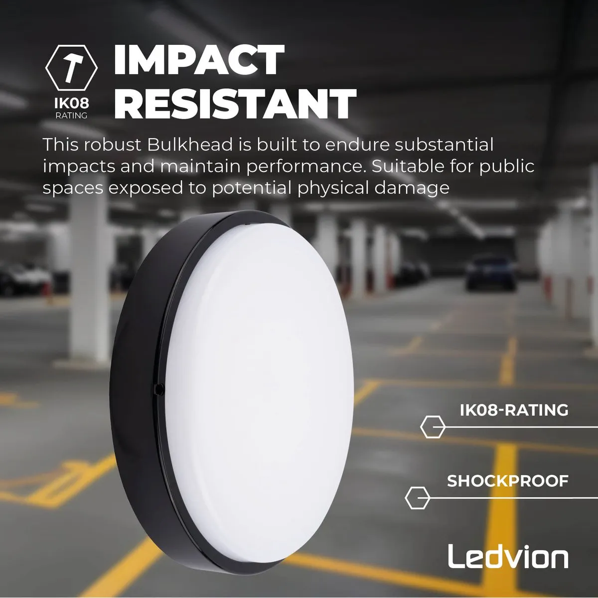 Ledvion LED Bulkhead Plafondlamp Badkamer 24W IP65 - Zwart Ø35cm