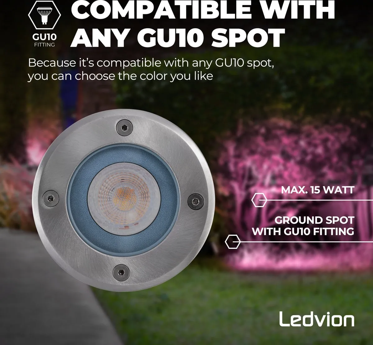 Ledvion 3X SMART LED Grondspot IP67 1m - 9 Stuks - Geborsteld RVS