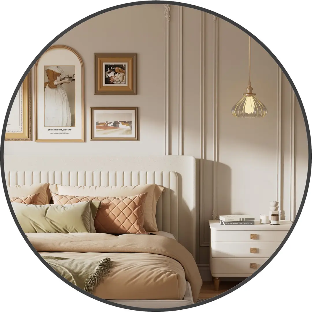 SONGMICS - Spiegel - Ronde Wandspiegel met Metalen Frame - Geschikt voor Badkamer Woonkamer Slaapkamer Hal