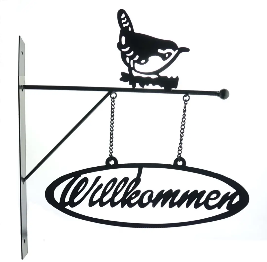 Esschert Design wandbord Welkom met winterkoning mat zwart