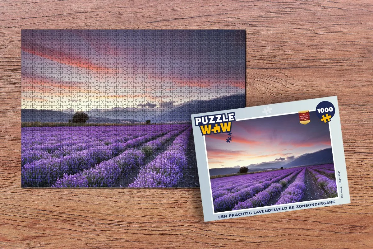 PuzzleWow Legpuzzel Lavendelveld Zonsondergang 1000 Stuks