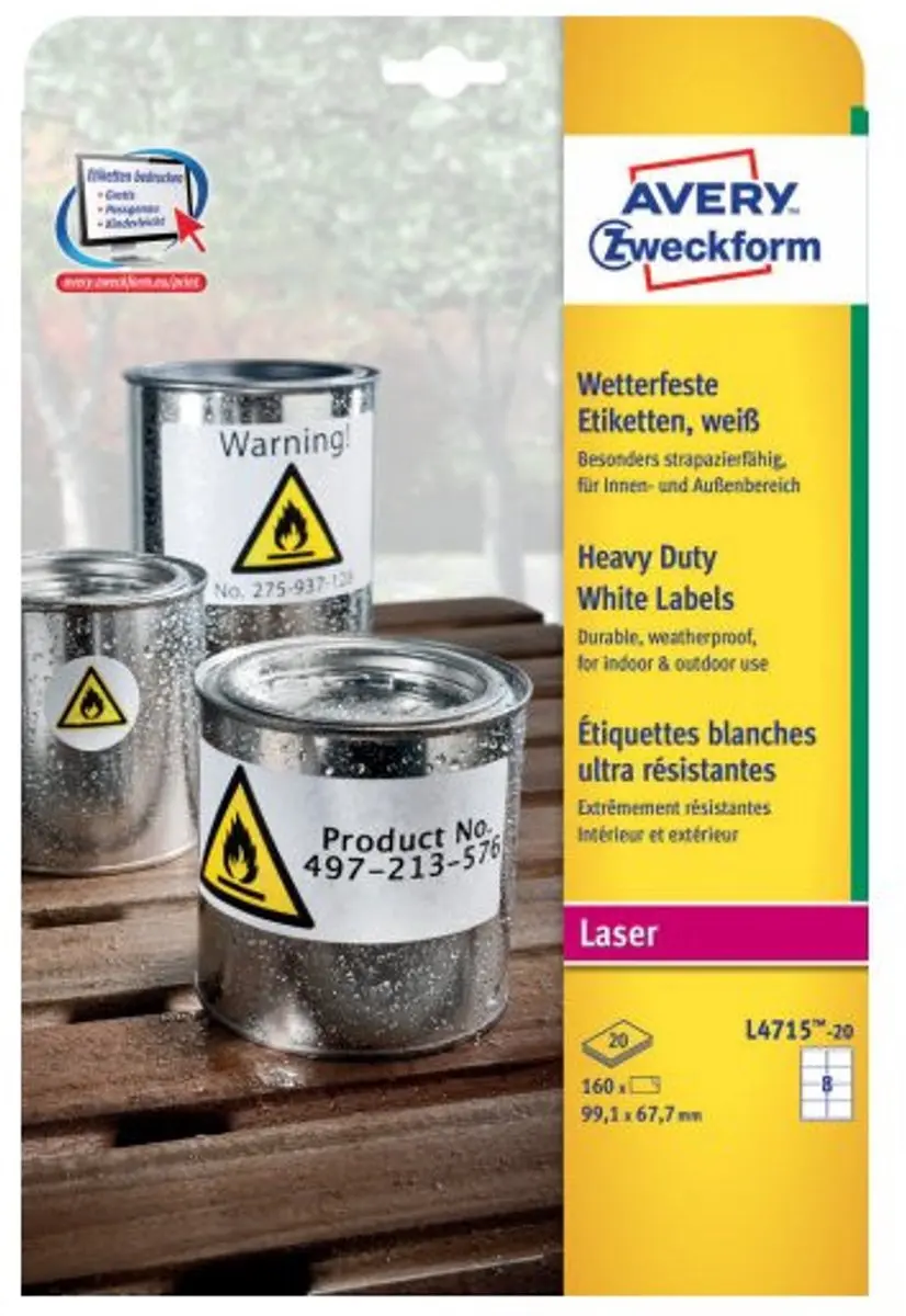 Avery L4715-20 Weerbestendige Etiketten 160st - 99.1x67.7mm Wit - afbeelding 6 van 6
