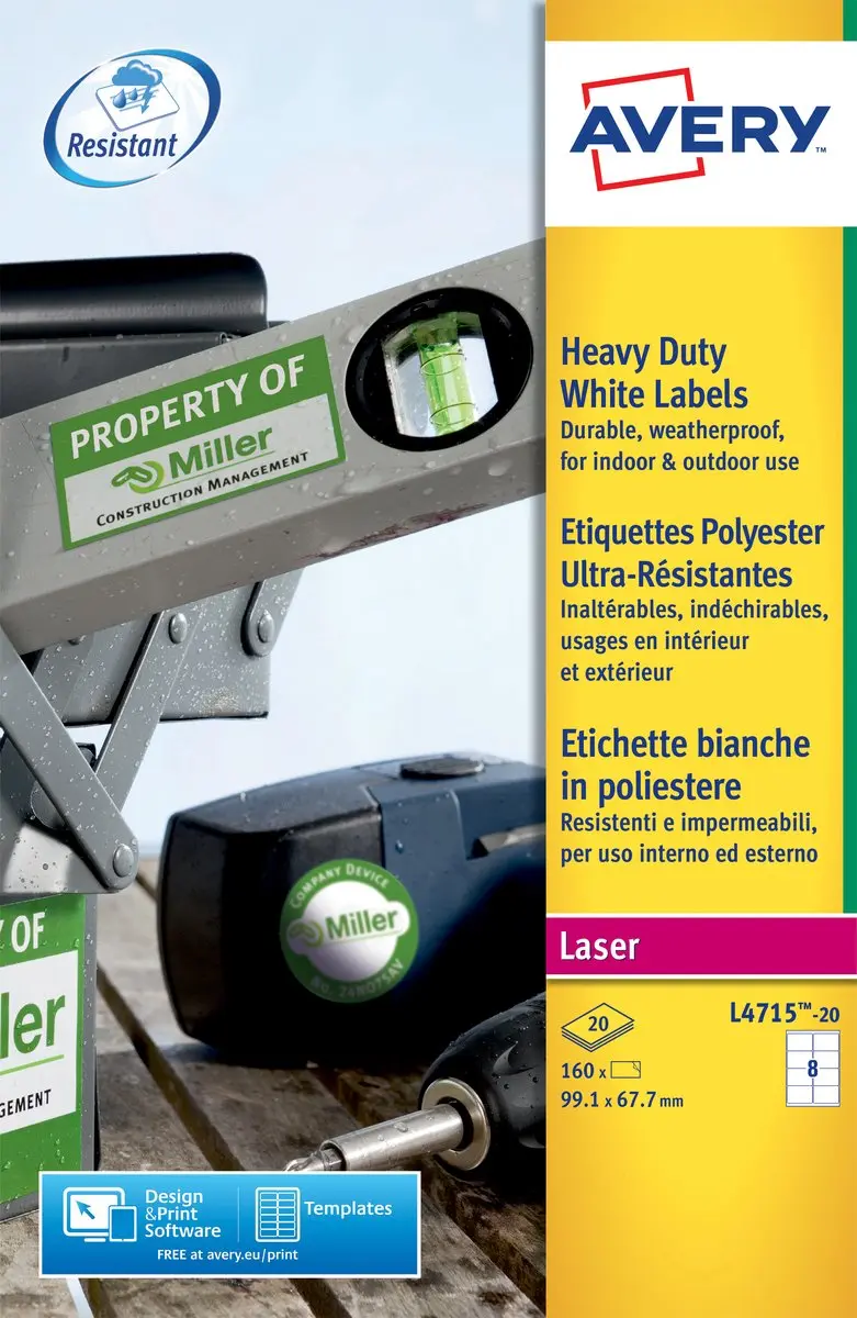 Avery L4715-20 Weerbestendige Etiketten 160st