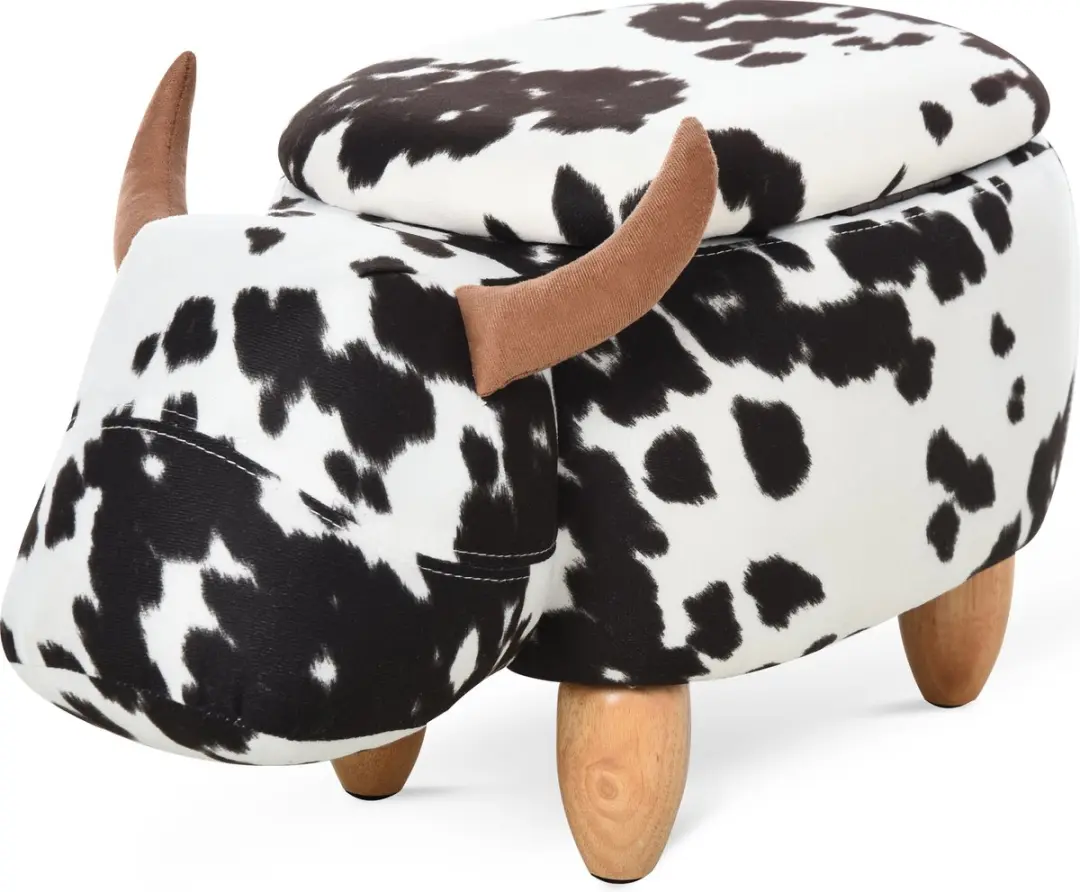 HOMCOM Dierenkruk decoratieve kruk met opbergruimte melkkoe kruk zwart + wit 838